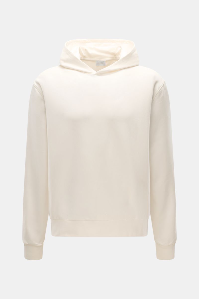 04651/ A trip in a bag Kapuzenpullover 'IF Hoodie' creme, Frontansicht, Regular Fit, aus weichem, elastischem, gebürstetem Jersey mit Kapuze und Rippbündchen.