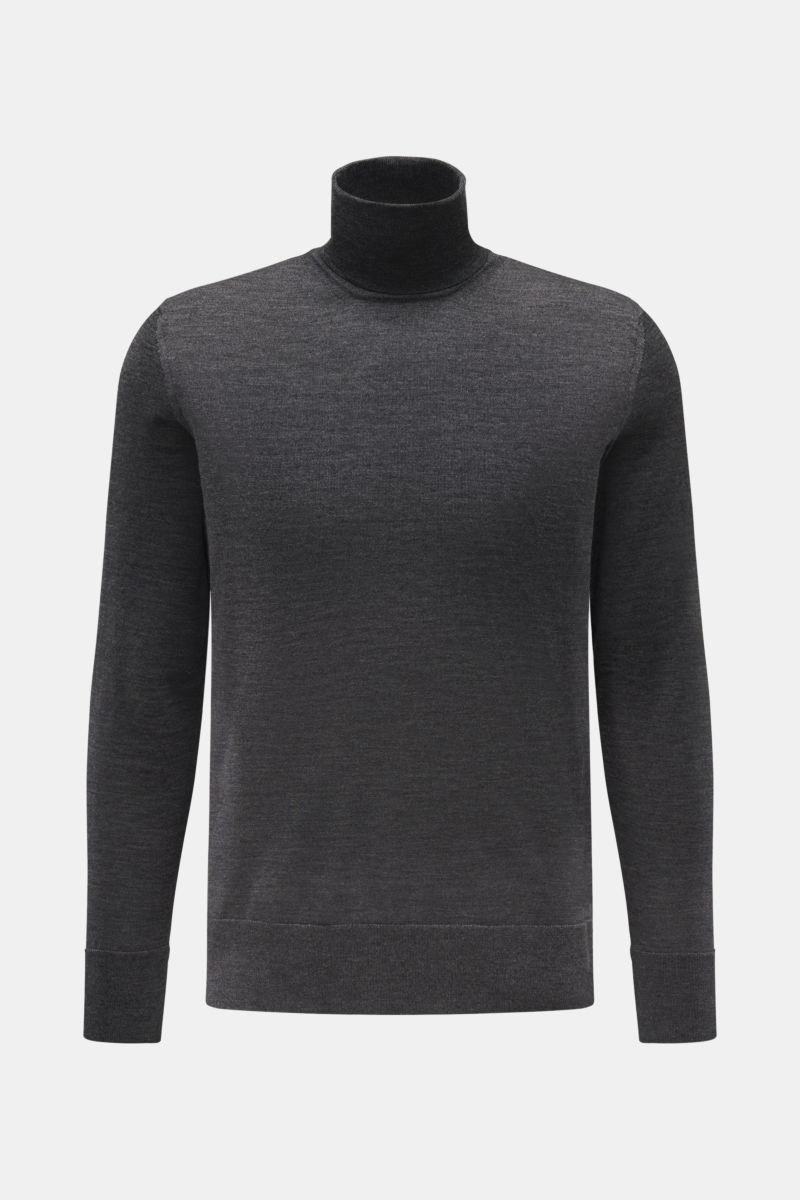 Hindustrie Merino Feinstrick-Rollkragenpullover dunkelgrau meliert