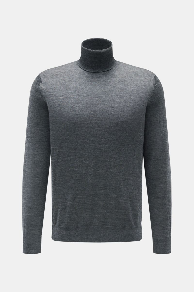 von Braun Merino Rollkragenpullover anthrazit meliert, Slim Fit, fein gestrickt, reine Merinowolle, anliegender Rollkragen, flexible Rippbündchen, Frontansicht
