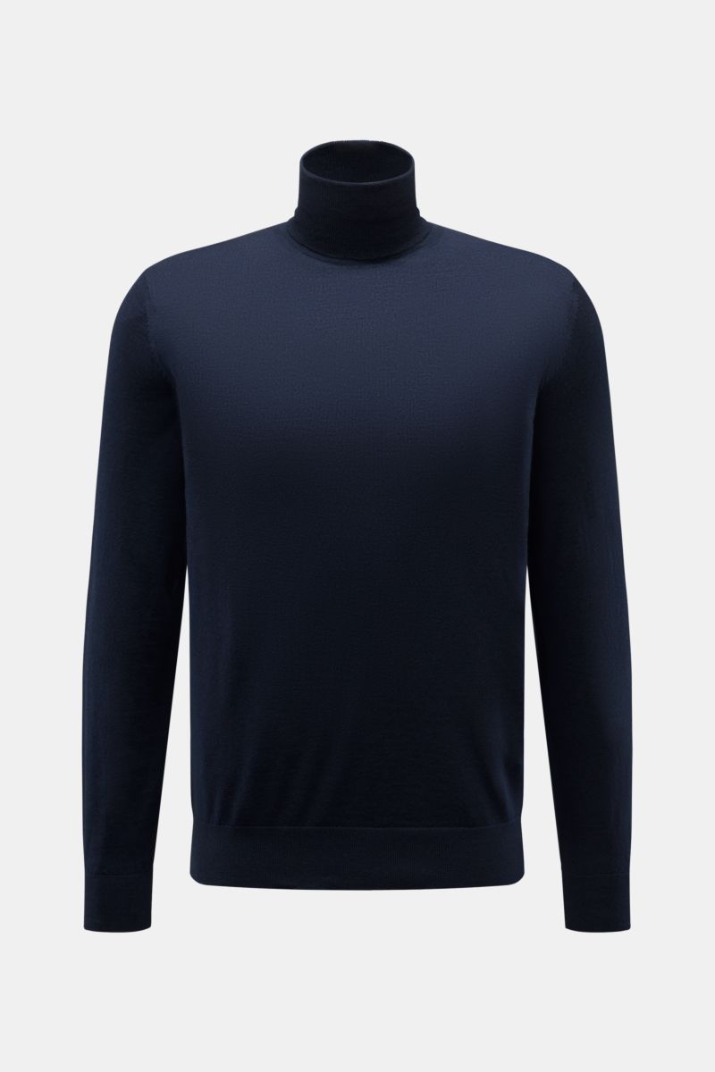 von Braun Merino Rollkragenpullover navy, Slim Fit, aus reiner Merinowolle mit feinem Strickbild, anliegendem Rollkragen und flexiblen Rippbündchen, frontal fotografiert