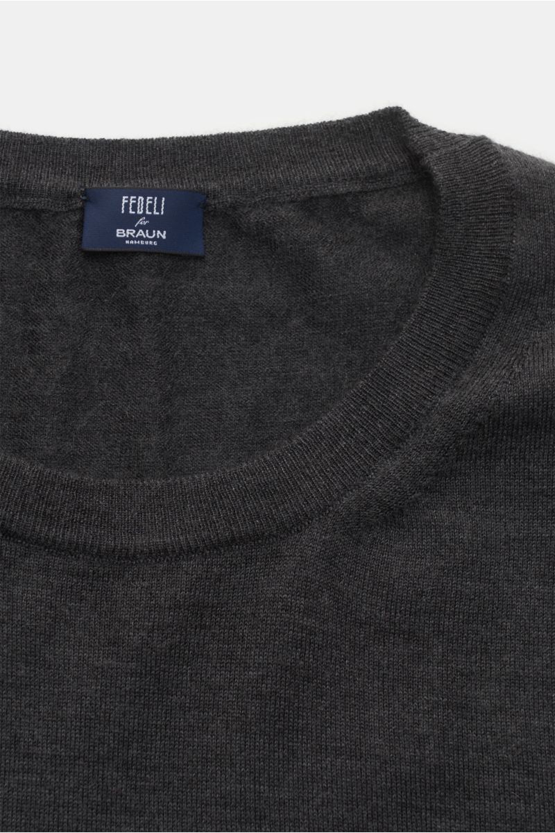 Fedeli Fine knit crew neck jumper dark grey