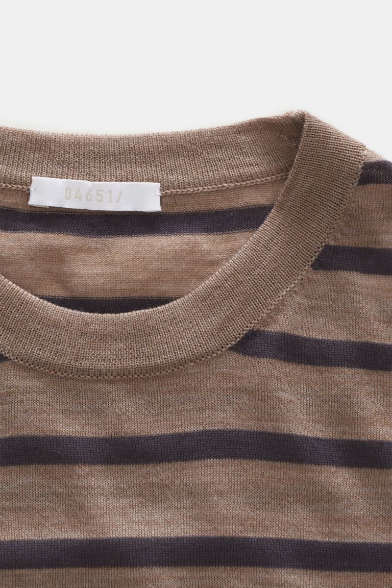 04651/ A trip in a bag Fine knit crew neck jumper grey-brown/anthracite striped