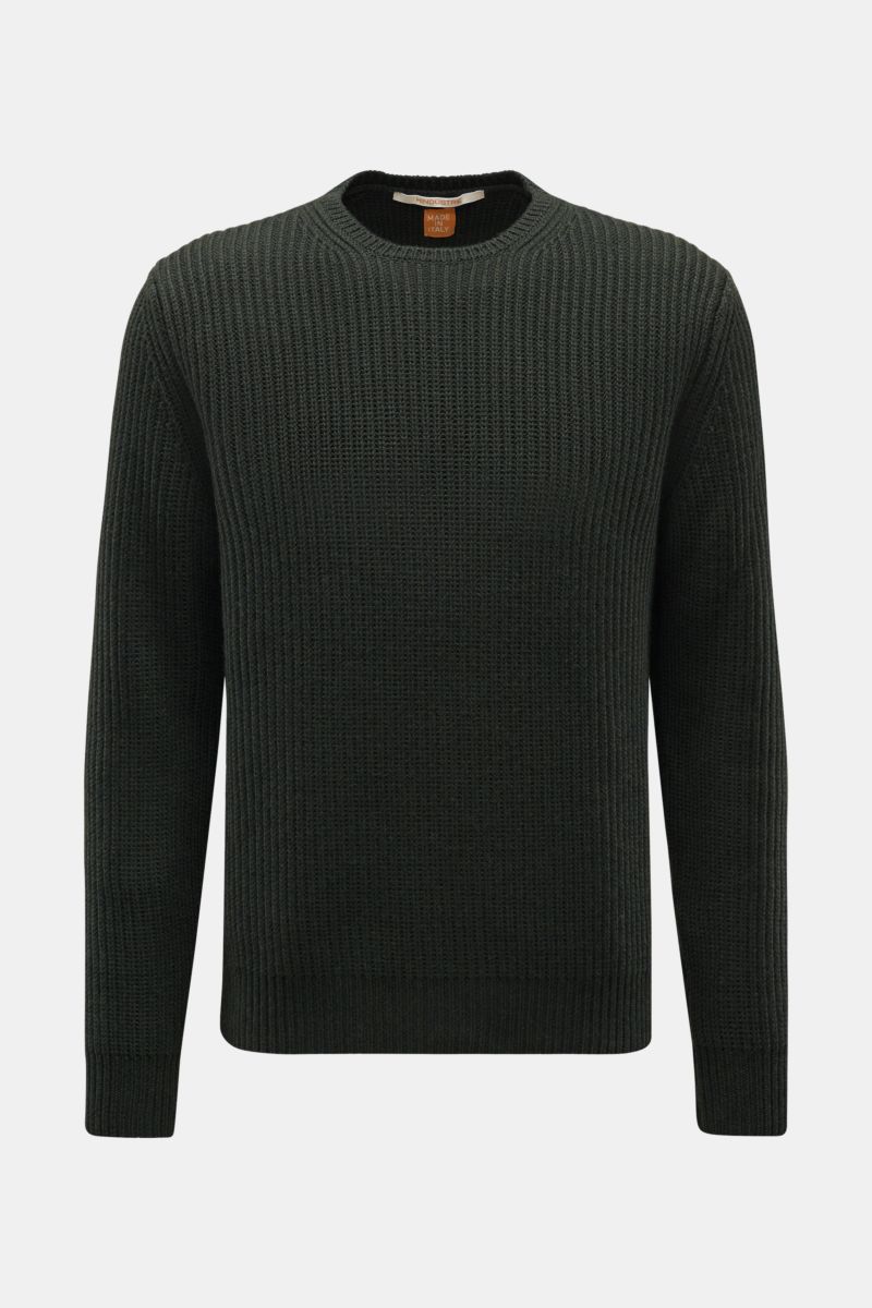 Merino Rundhalspullover 'Fisherman G5' dunkelgrün