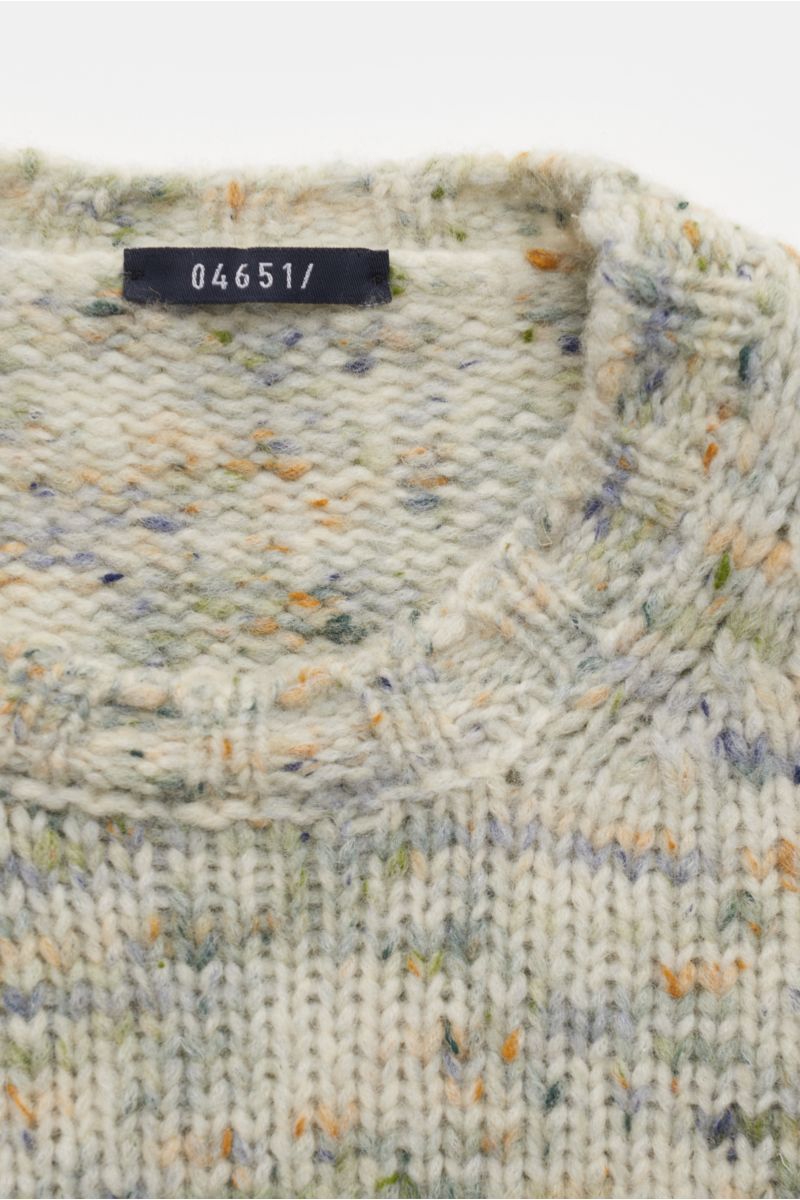 04651/ A trip in a bag Crew neck jumper 'Donegal Crew' off-white/green/blue mottled