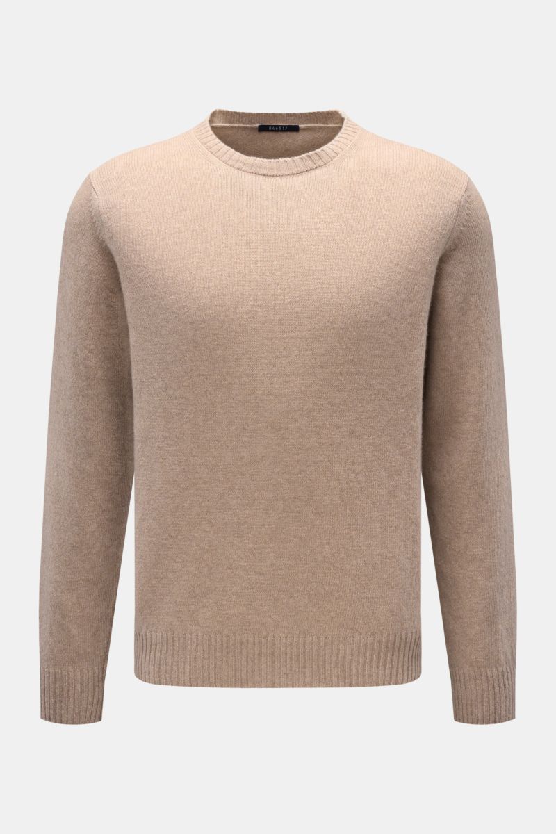 04651/ A trip in a bag Cashmere crew neck jumper 'Crew' beige mottled