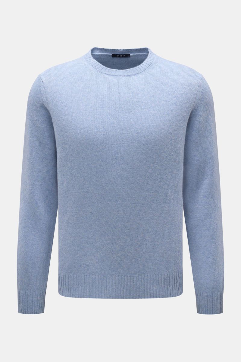 04651/ A trip in a bag Cashmere crew neck jumper 'Crew' light blue mottled