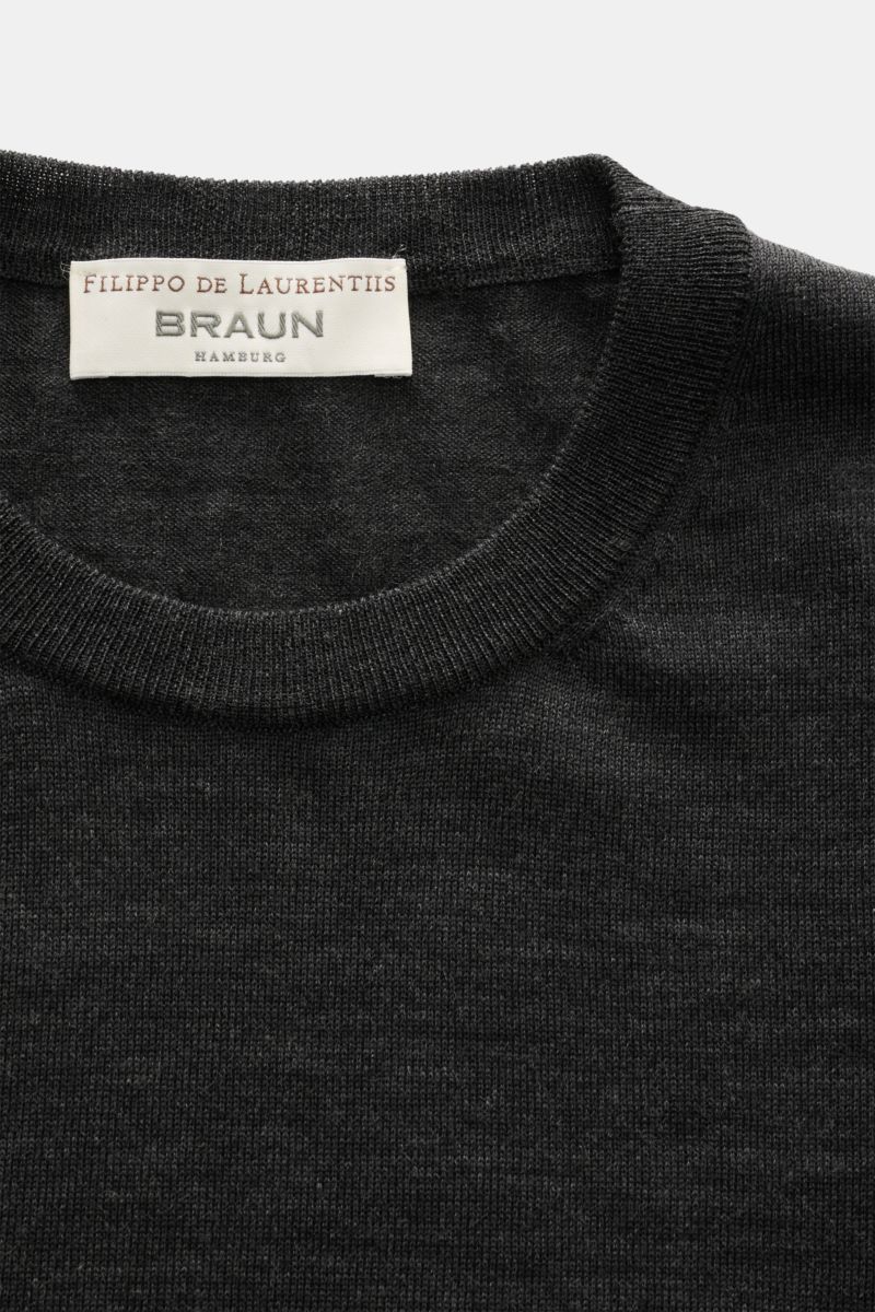 Filippo de Laurentiis Merino fine knit crew neck jumper dark grey melange