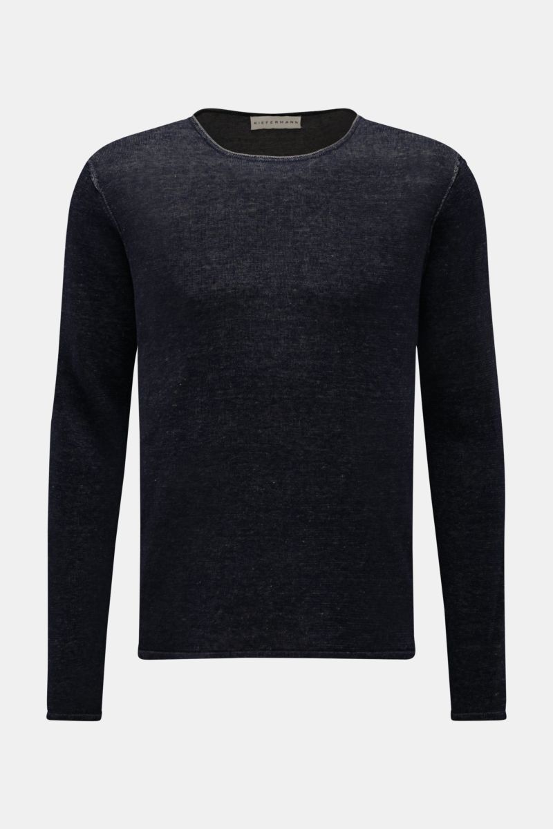 Kiefermann Crew neck jumper 'Jenario' navy mottled shown from the front, made of pure linen with fine knit, regular fit, slightly textured feel, and crew neck, ideal for summer and layering in transitional periods.