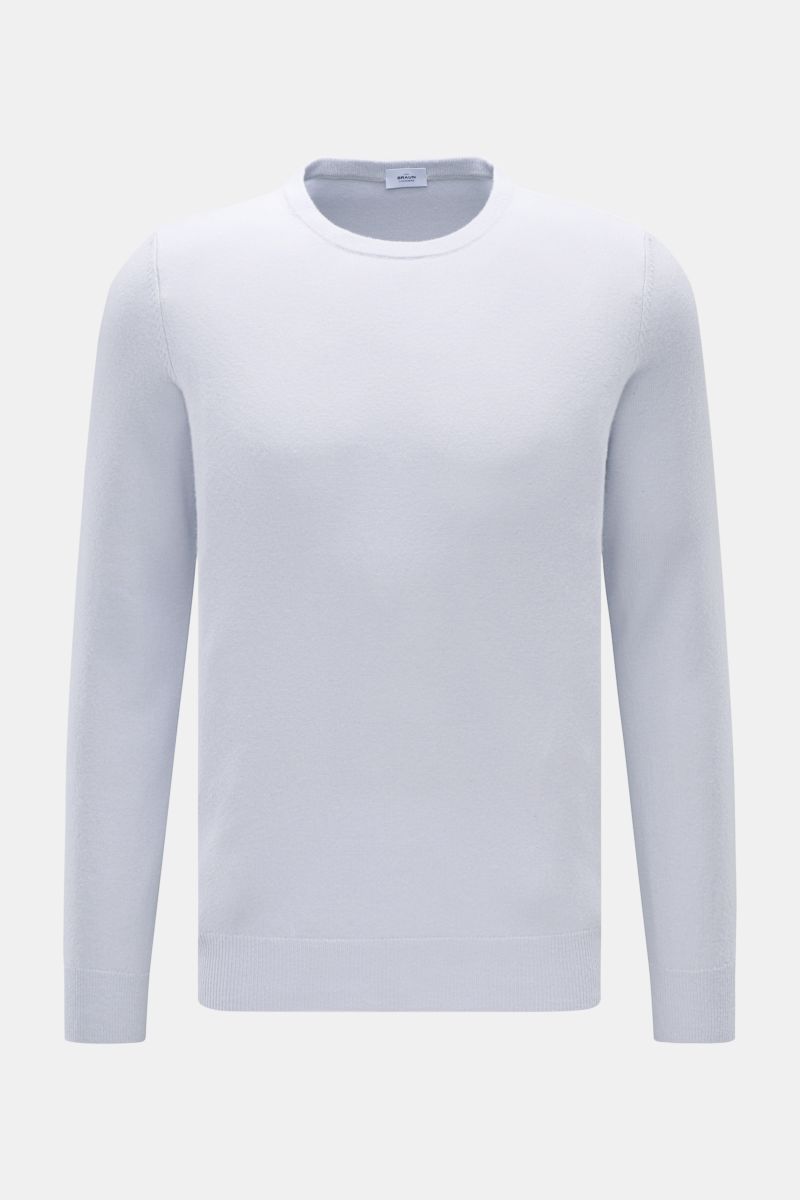 von Braun Cashmere Rundhalspullover hellblau, Slim Fit, feines Strickbild, weicher Griff, reiner Cashmere, Rundhalsausschnitt, flexible Rippbündchen, Frontansicht