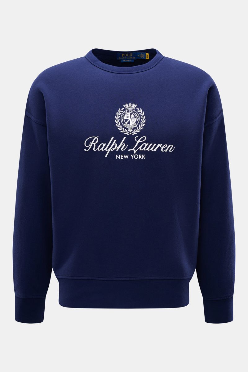 Polo Ralph Lauren Sweatshirt navy, Frontalaufnahme, Rundhalsausschnitt, Oversized Fit, Baumwolle-Microfaser-Mix, weicher Griff, Stitching Brust, Rippbündchen, softe Innenseite.