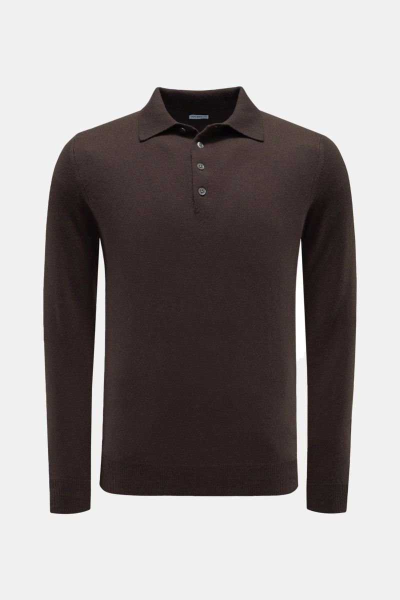 Cashmere knitted polo dark brown