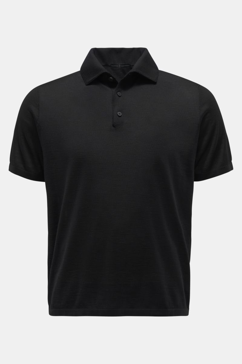 Cashmere Feinstrick-Poloshirt schwarz