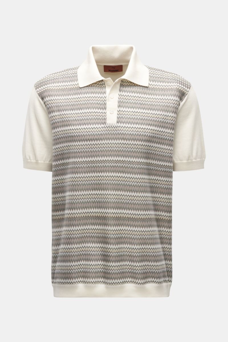 Short sleeve knit polo cream/brown/green patterned