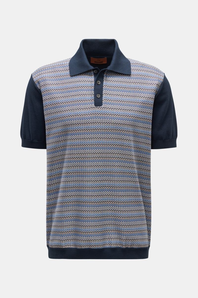 Short sleeve knit polo navy/beige/blue patterned