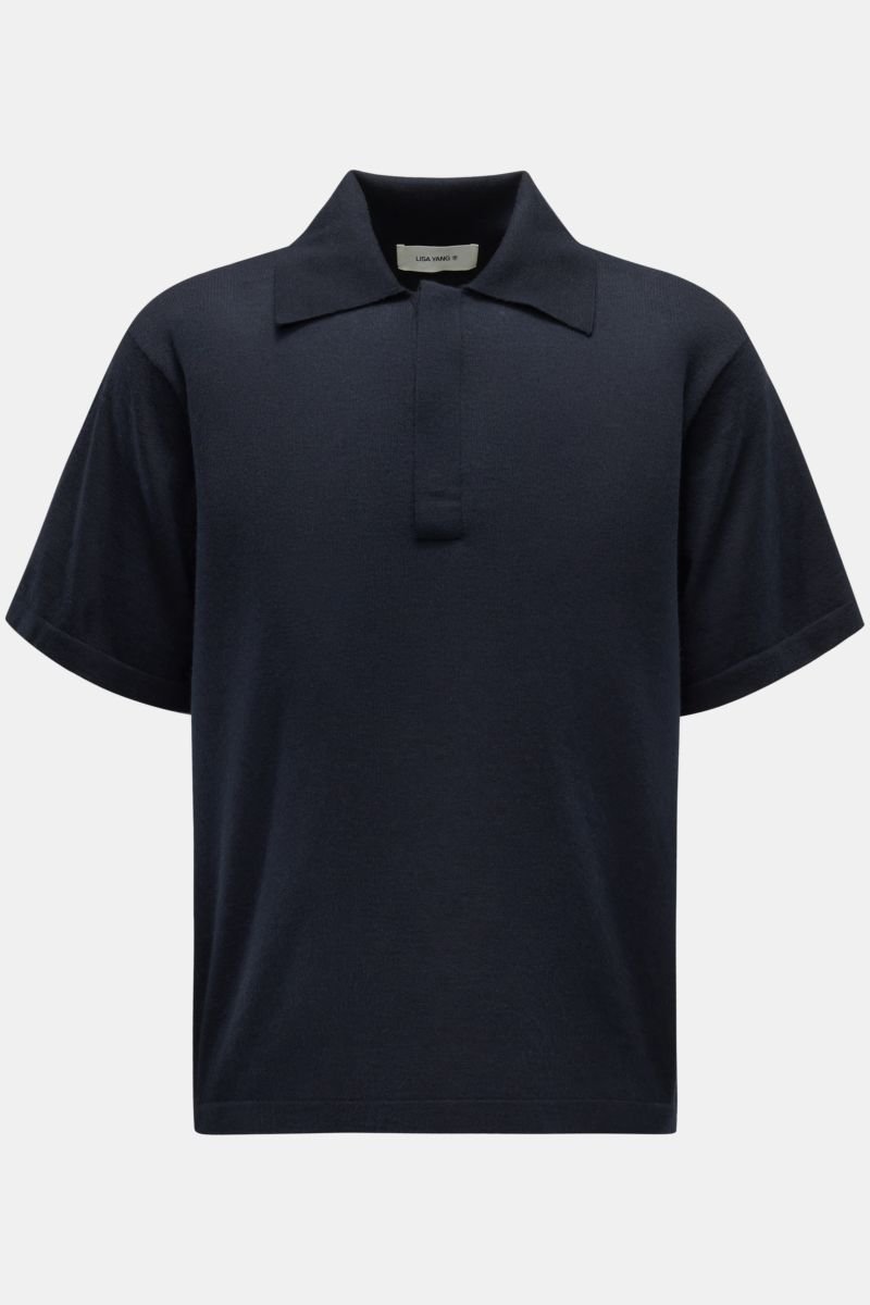 Cashmere short sleeve knit polo 'Charles' navy