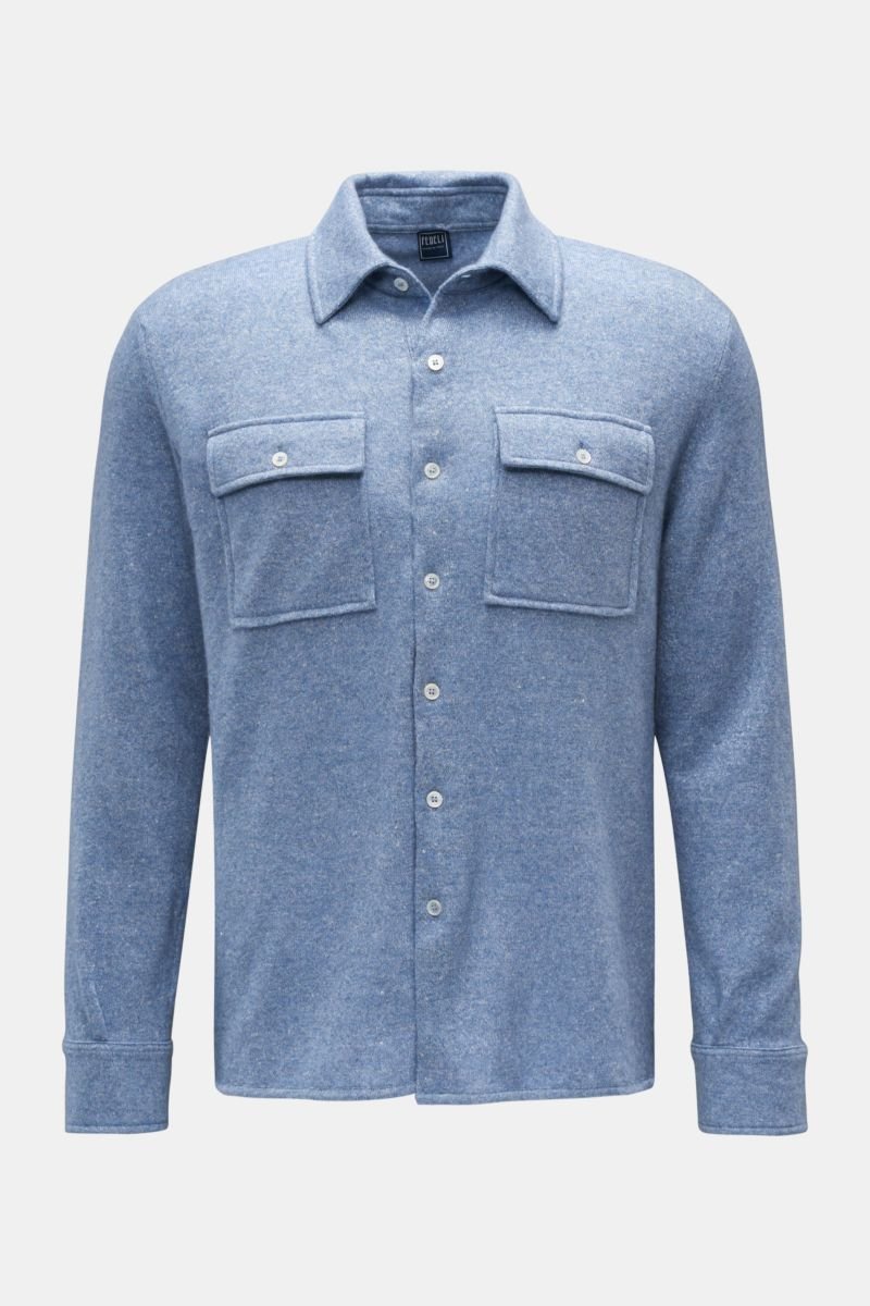 Knit shirt Kent collar 'Corviglia' grey-blue