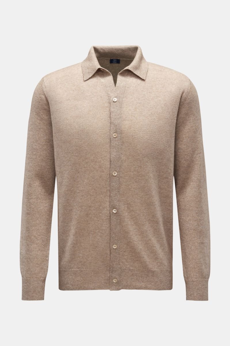 Knit shirt turn-down collar beige mottled