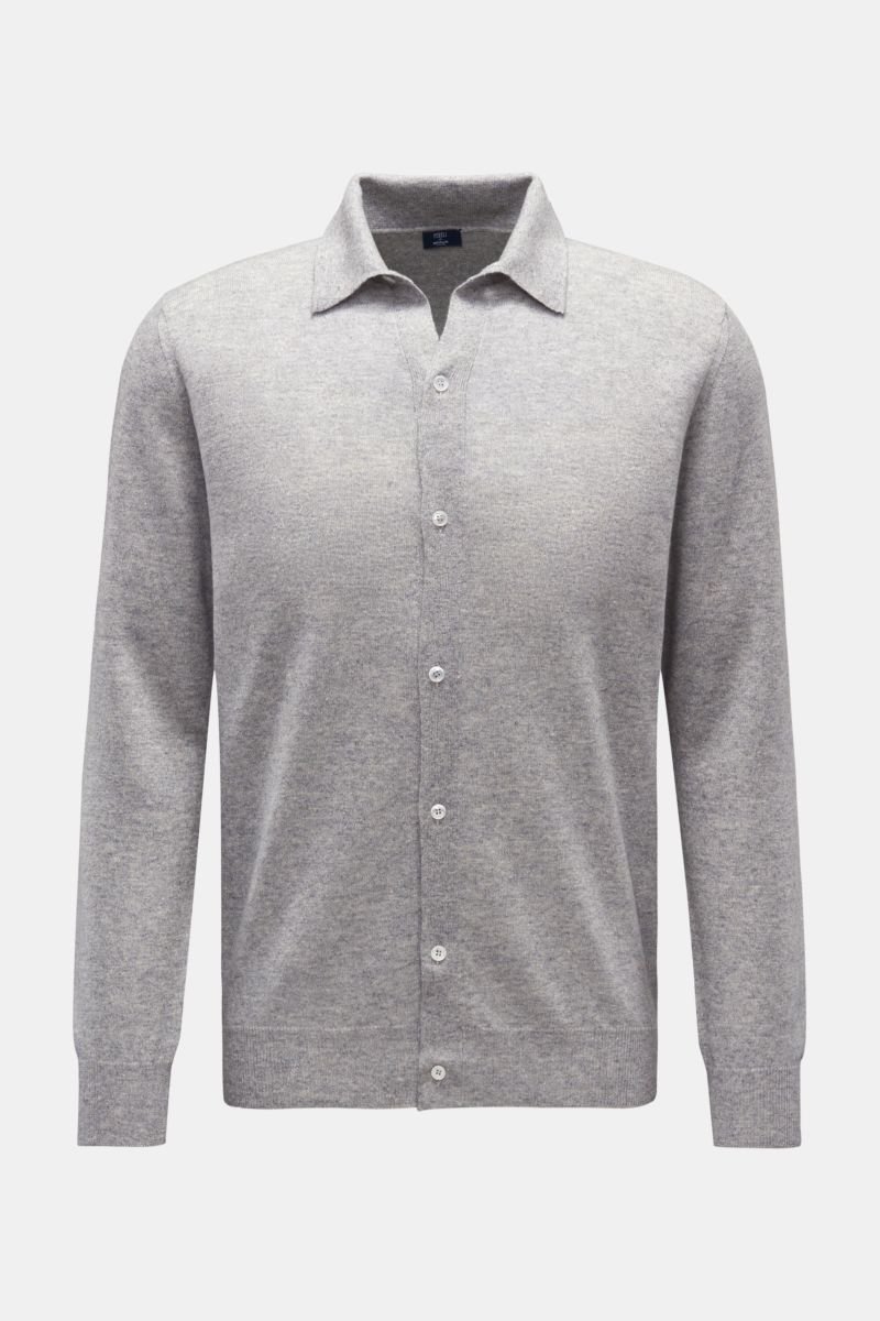 Knit shirt turn-down collar light grey mottled