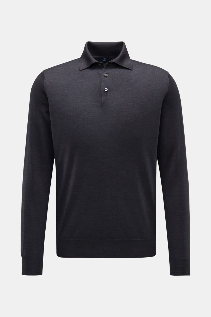 Cashmere-silk knit polo 'Sportman' dark grey
