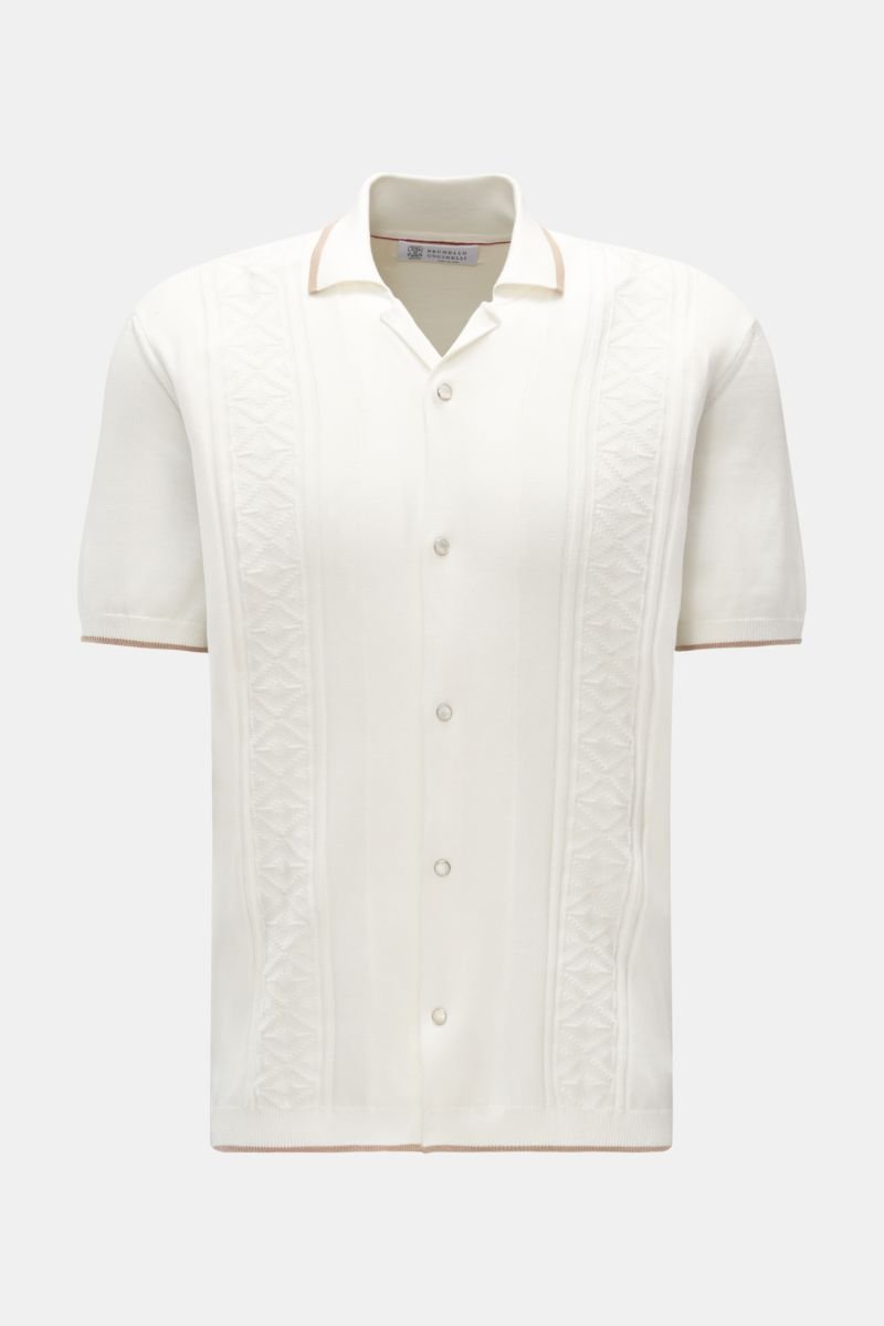 Short sleeve knit shirt Cuban collar cream