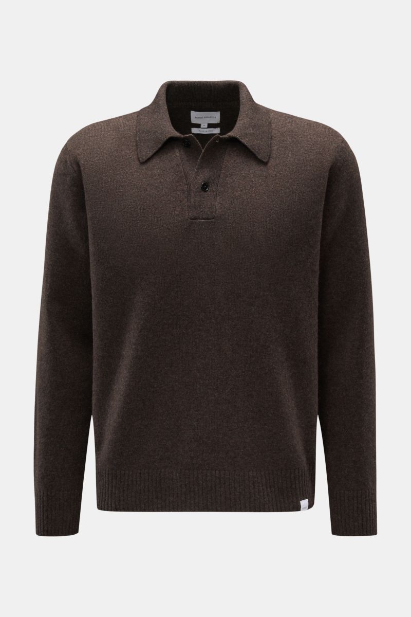 NORSE PROJECTS merino knit polo dark brown mottled | BRAUN Hamburg