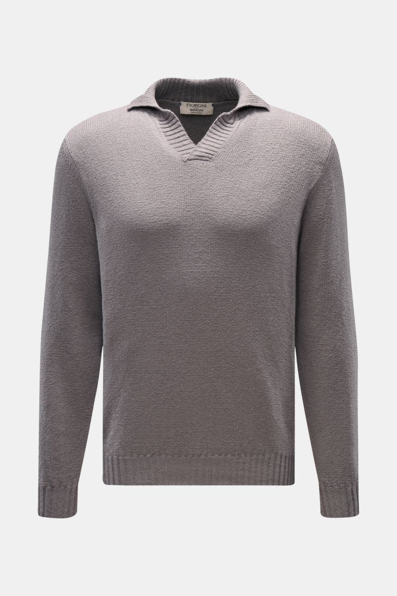 Fioroni V-Neck Pullover grau, frontale Perspektive, Slim Fit aus reiner Baumwolle mit halbem Stehkragen, weichem Griff, flexible Rippbündchen.