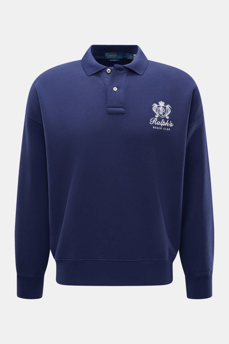 Polo Ralph Lauren Sweatshirt navy, frontal fotografiert, sportives Oversized Sweatshirt mit Polokragen, Stitching auf der Brust, Rippbündchen, Baumwoll-Microfaser-Mix, weicher Griff, softe Innenseite.