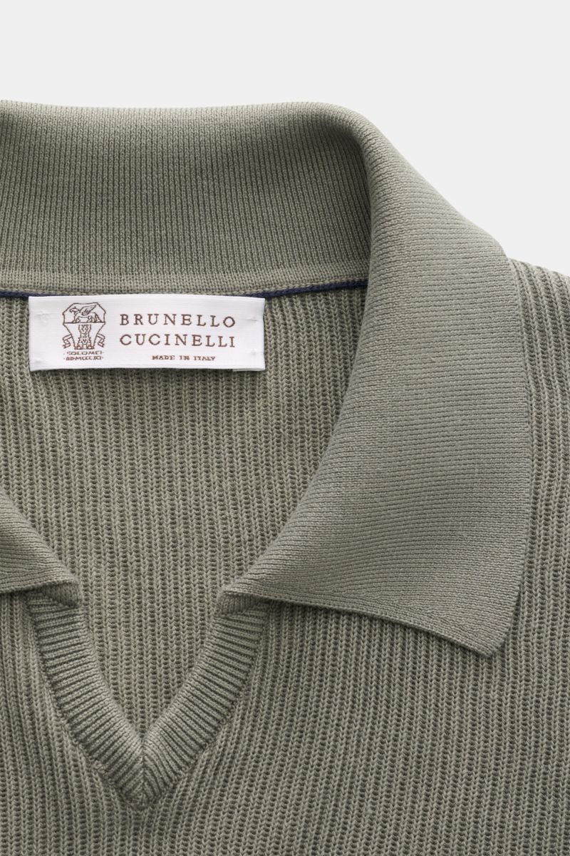Brunello Cucinelli Kurzarm-Strickpolo salbei