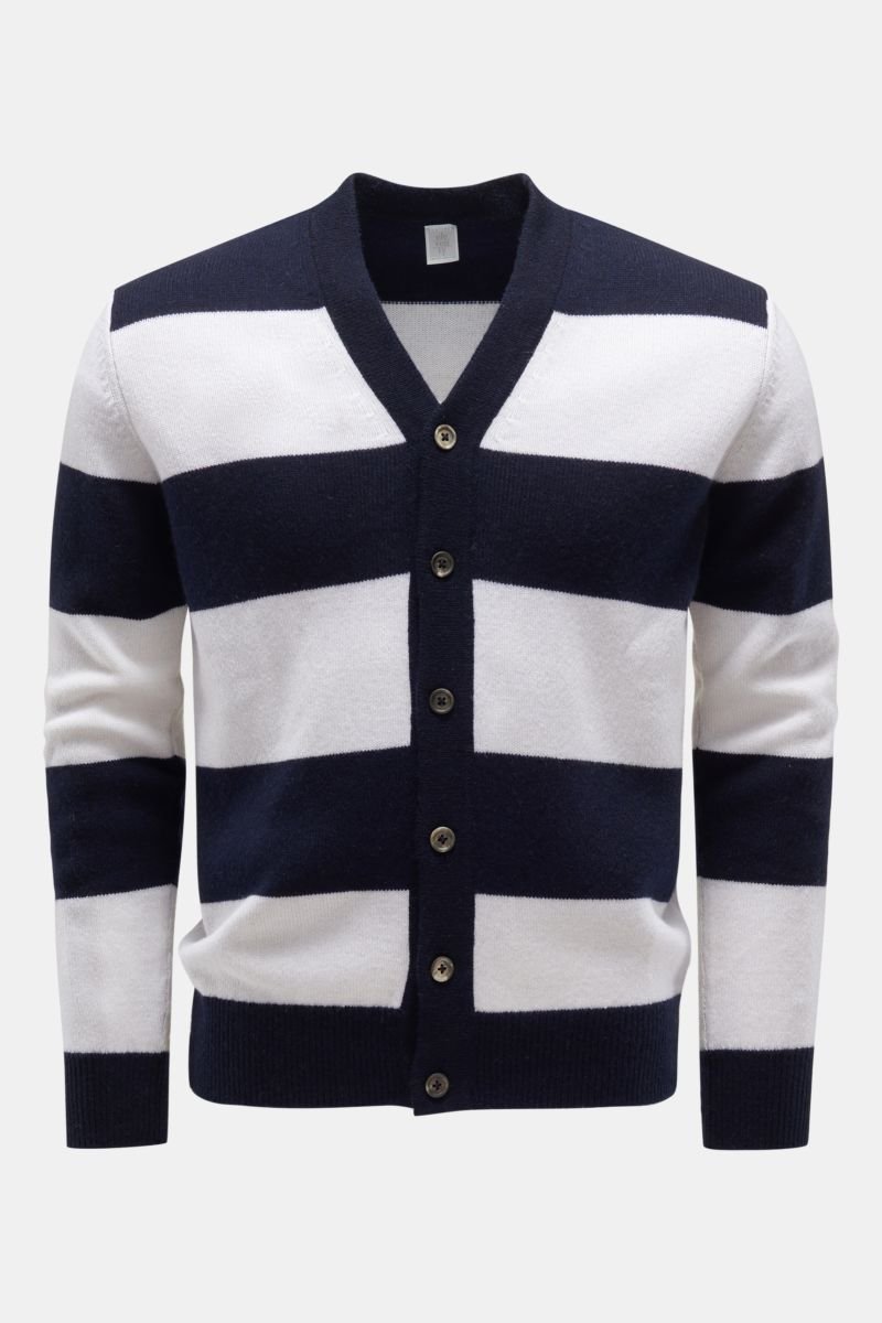 Cashmere cardigan navy/white striped