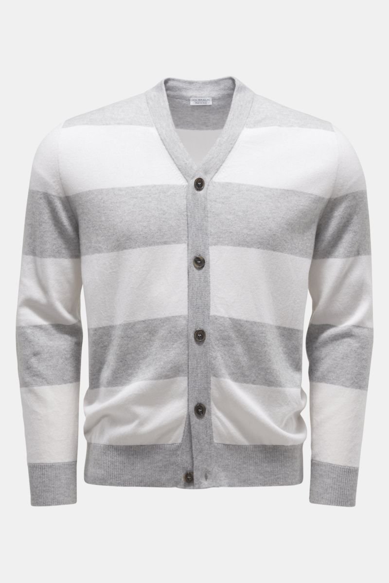 Cashmere cardigan light grey/white striped