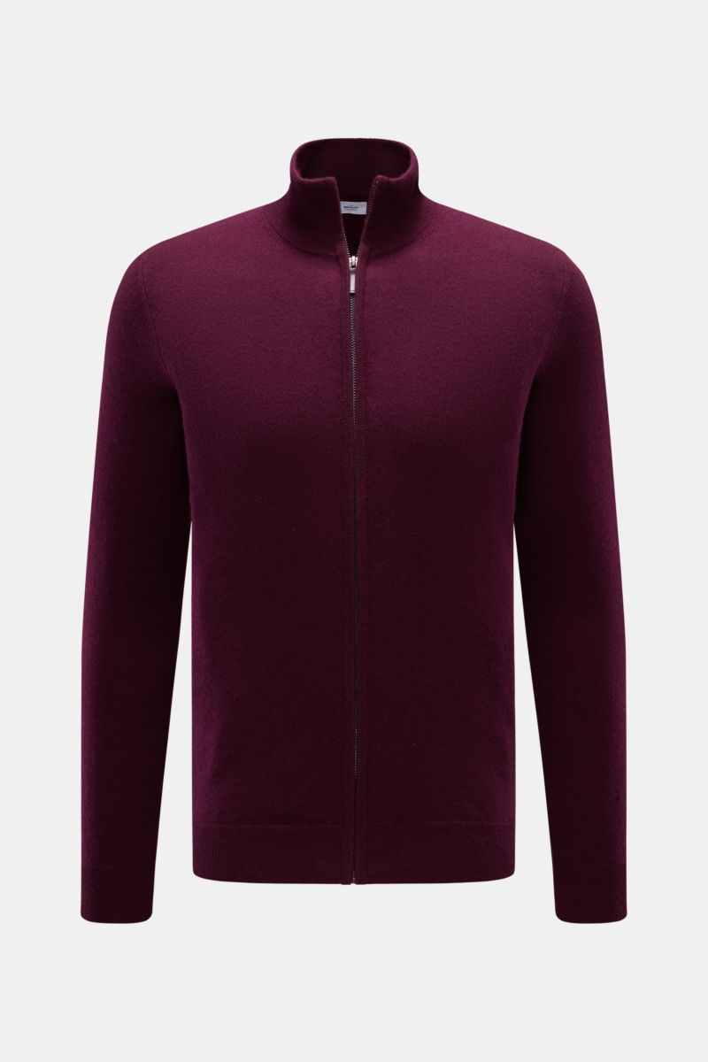 von Braun Cashmere Strickjacke bordeaux, Slim Fit, aus weichem mongolischem Cashmere, feines Strickbild, Reißverschluss, Stehkragen, Rippbündchen, Frontansicht