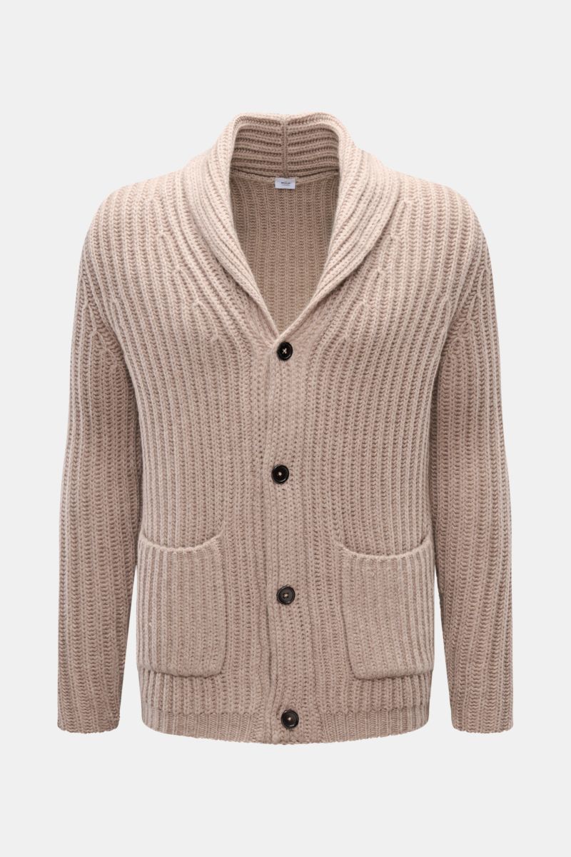 von Braun Cashmere Cardigan beige im Slim Fit, grobes Chunky-Knit Patentstrick, Schalkragen, Vier-Knopf-Leiste, Taschen, Frontansicht