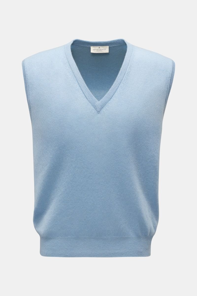 Cashmere V-neck sweater vest in light blue