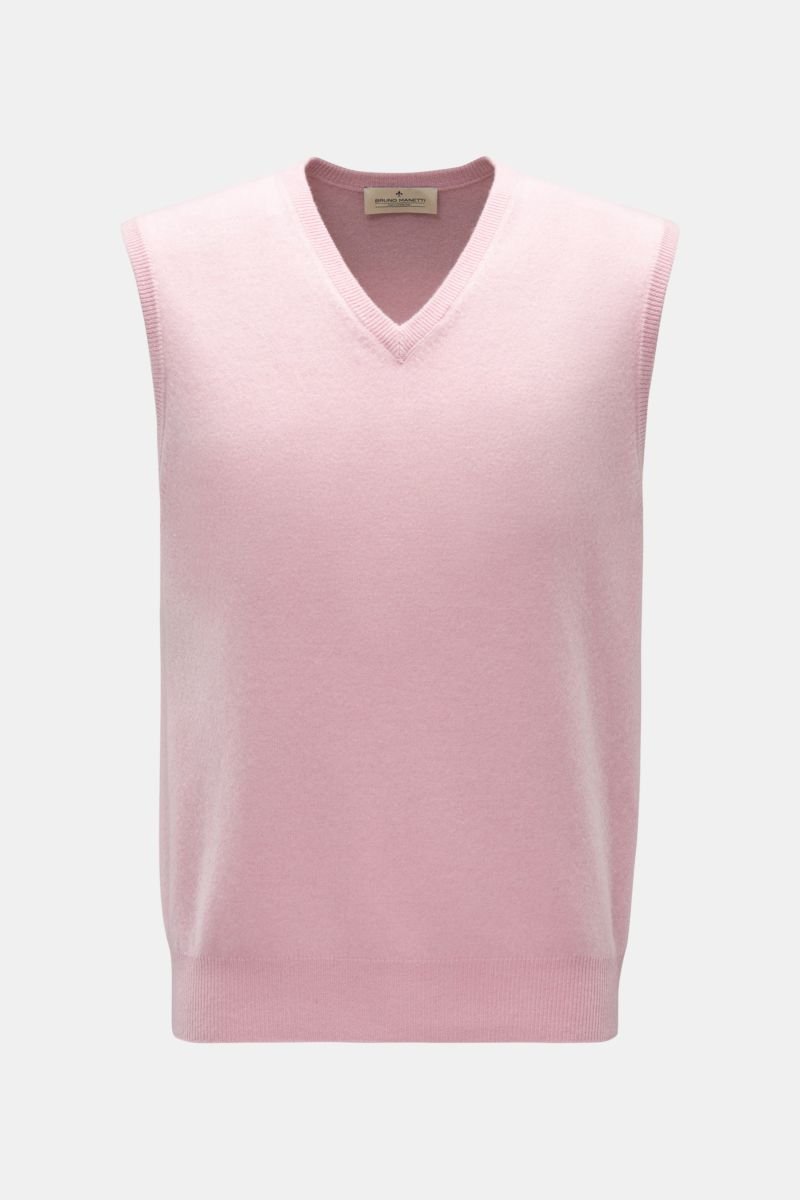 Cashmere V-neck sweater vest in rose