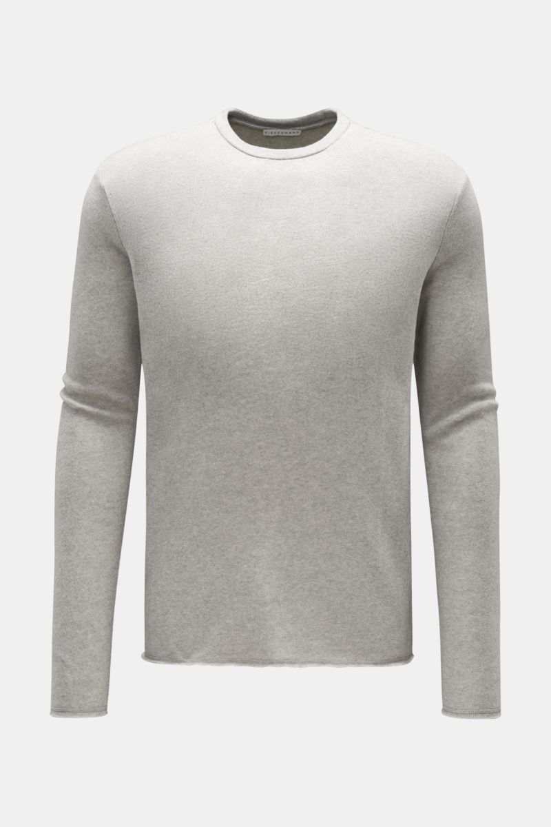 Kiefermann Crew neck sweatshirt 'Neal' light grey mottled, front view, slim fit, lightweight cotton-microfibre blend, soft feel, open edges, crew neck.