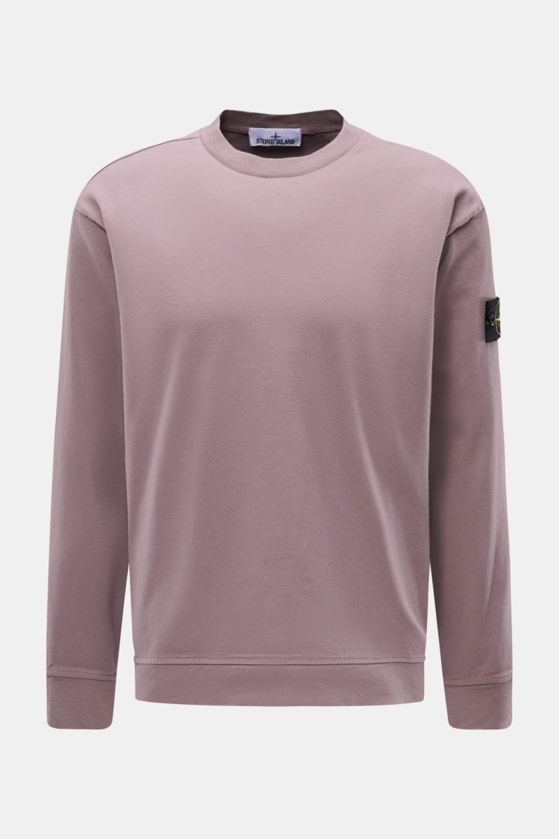 Stone Island Long sleeve mauve shown from a front view, crew neck long sleeve in heavy cotton jersey with compass badge on the sleeve. With this crew neck long sleeve in heavy cotton jersey with compass badge on the sleeve, STONE ISLAND brings us a comfor