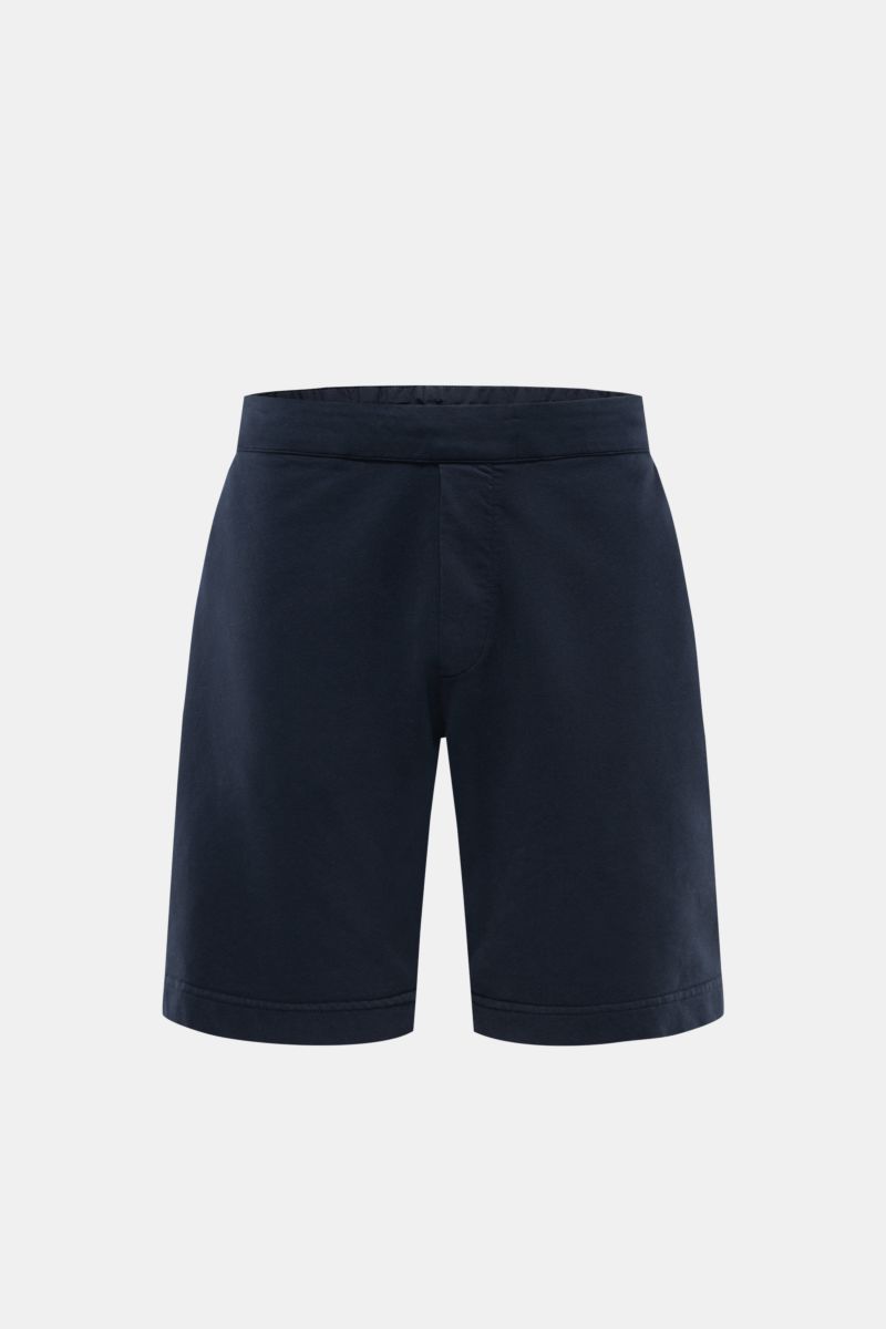Front view of 04651/ A trip in a bag Sweat shorts navy in soft stretch cotton with elastic waistband, faux fly, and pockets.

Relaxation all day long: These sweat shorts by 04651/ A TRIP IN A BAG, made from stretch cotton, are soft to the touch and ext