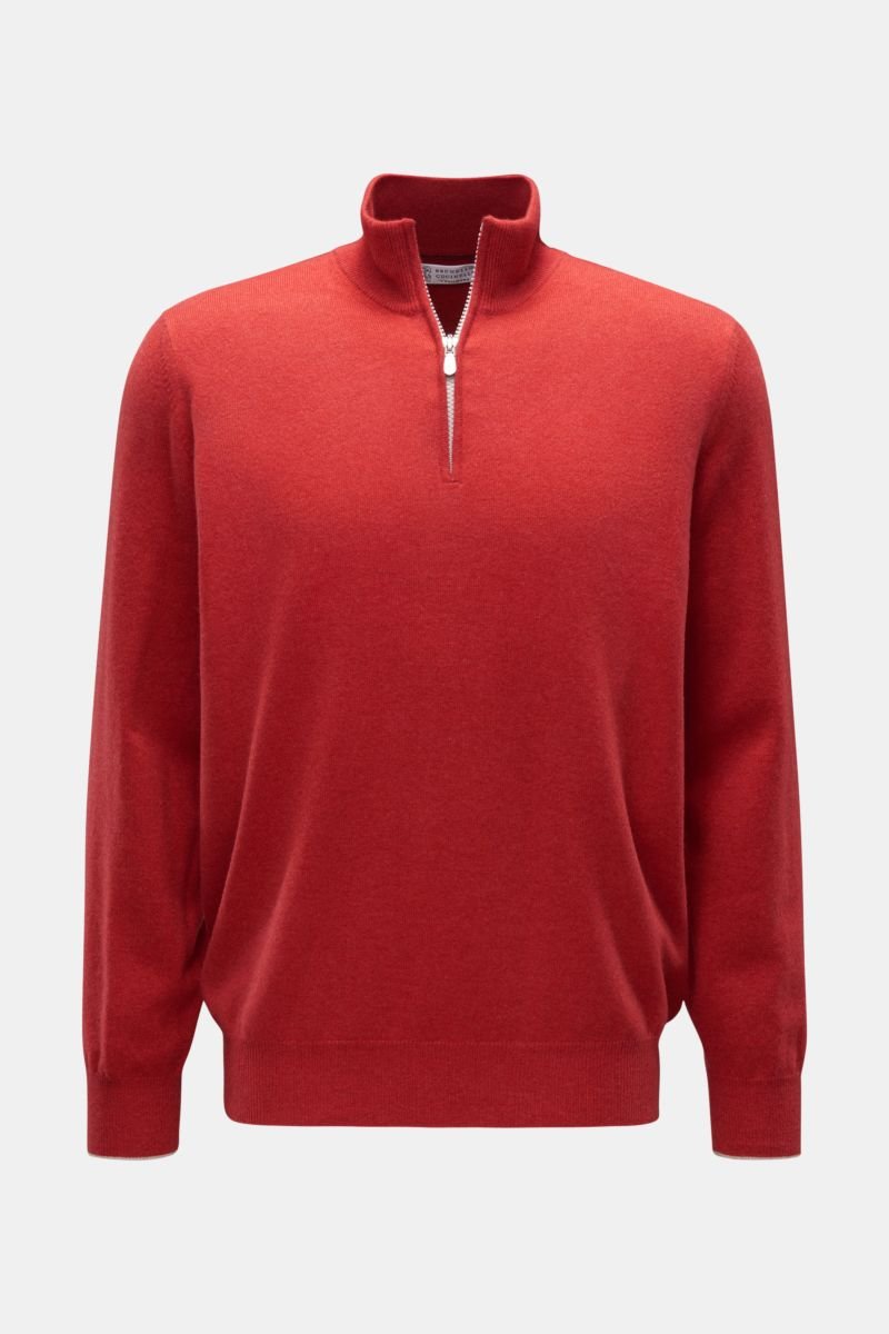 Cashmere half-zip jumper light red