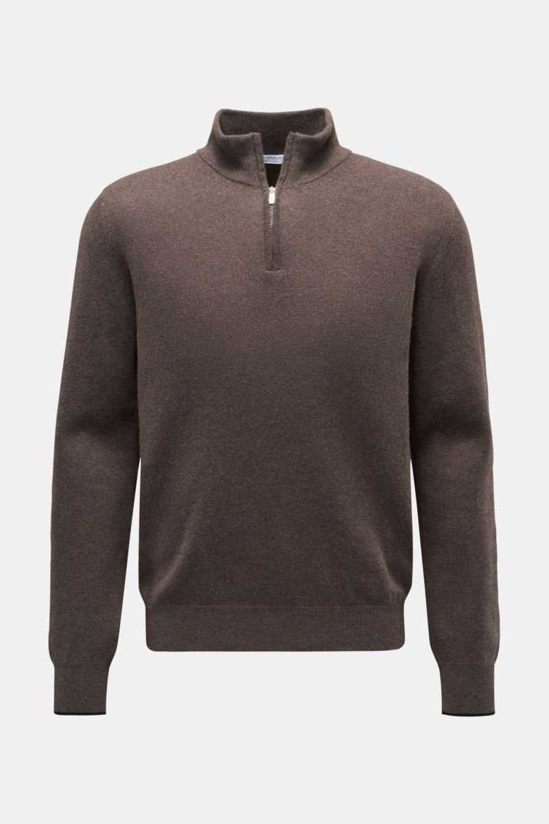 Cashmere half-zip jumper grey-brown