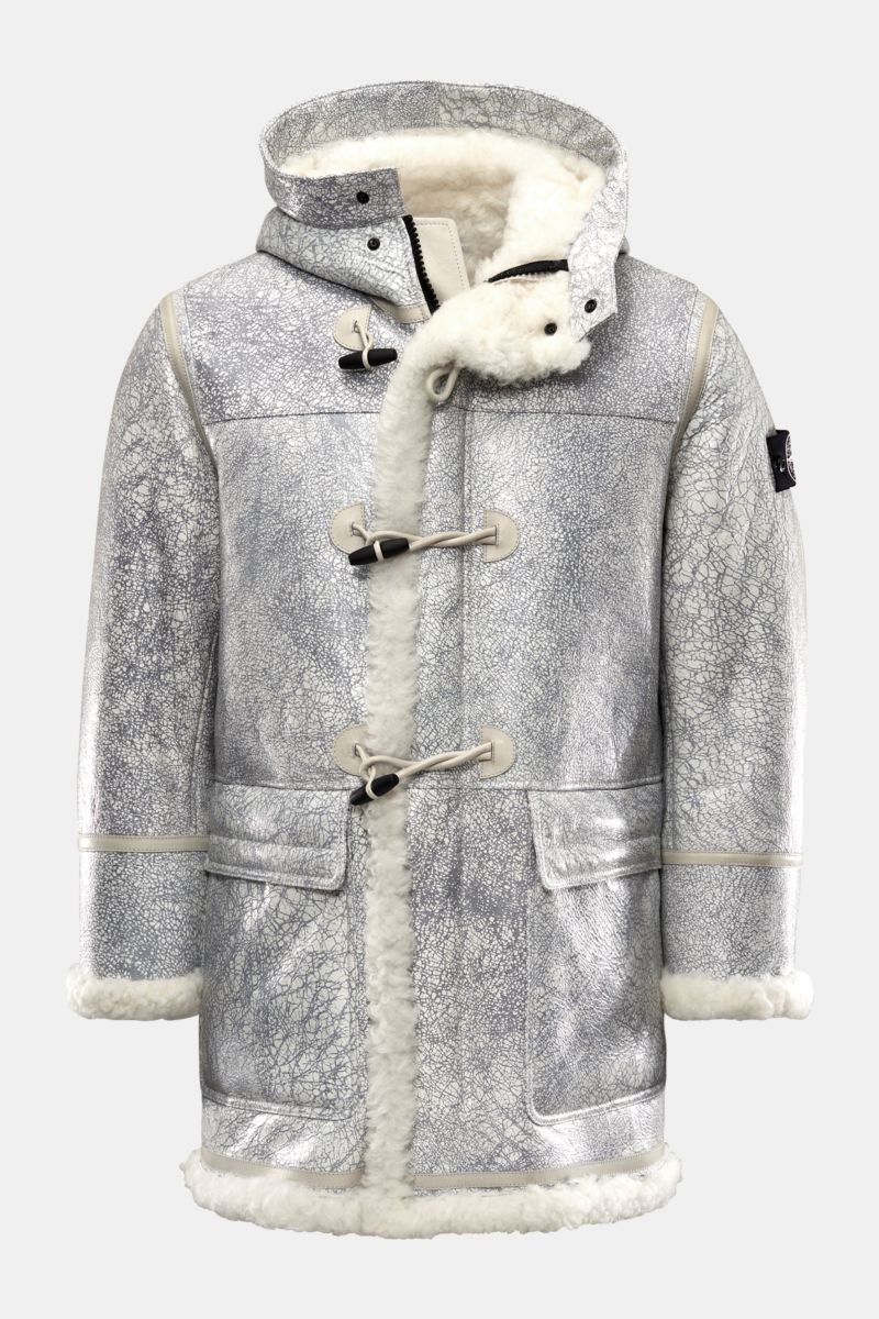 Shearling duffle coat 'Vitrified Sheepskin' light grey/white patterned