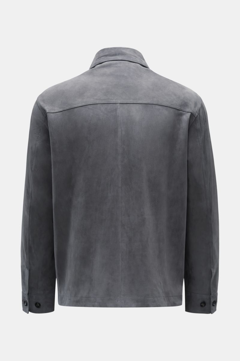Arma long leather grey jacket