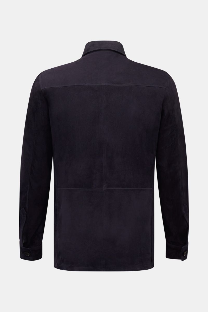 Rückansicht der Rifugio Velourslederjacke schwarz aus geschmeidigem Veloursleder mit Slim Fit, Umlegekragen und Manschetten.