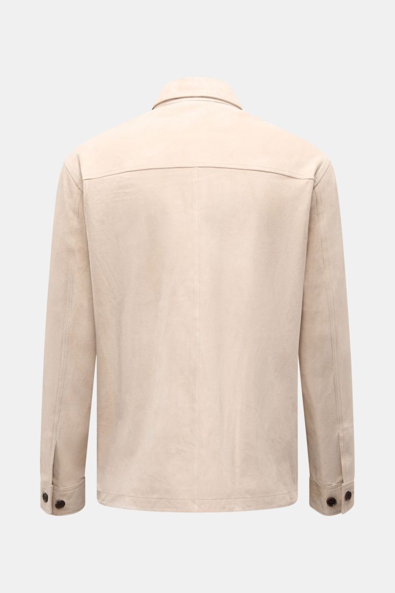 Arma Velourslederjacke 'Mex' sand, Rückansicht, softes Veloursleder, Slim Fit, Umlegekragen, Ärmelabschlüsse mit Knopf, vier Taschen.