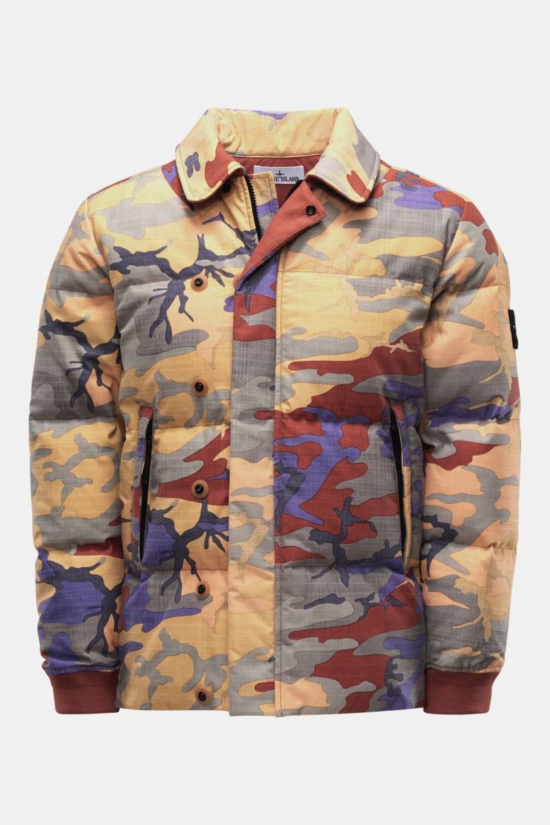 Down jacket 'S.I. Heritage Camo Ripstop Nylon Down' yellow/rust brown/purple patterned