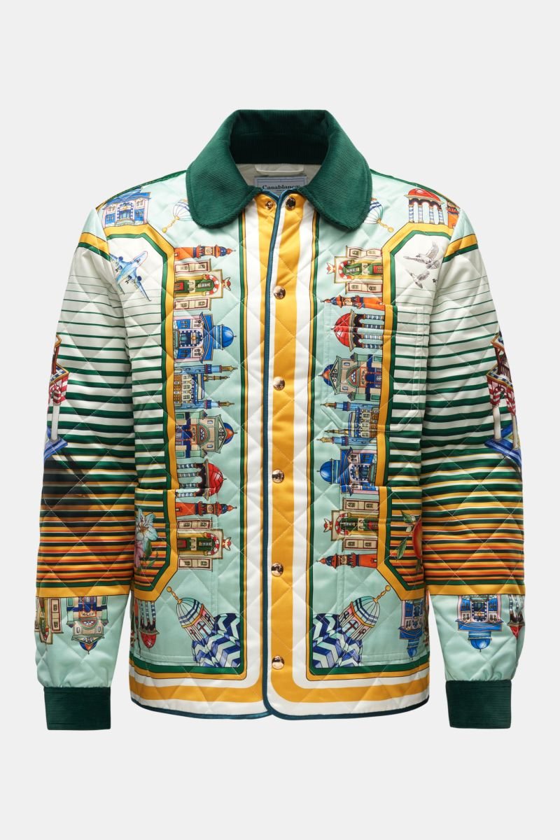 Quilted jacket green/yellow/blue patterned