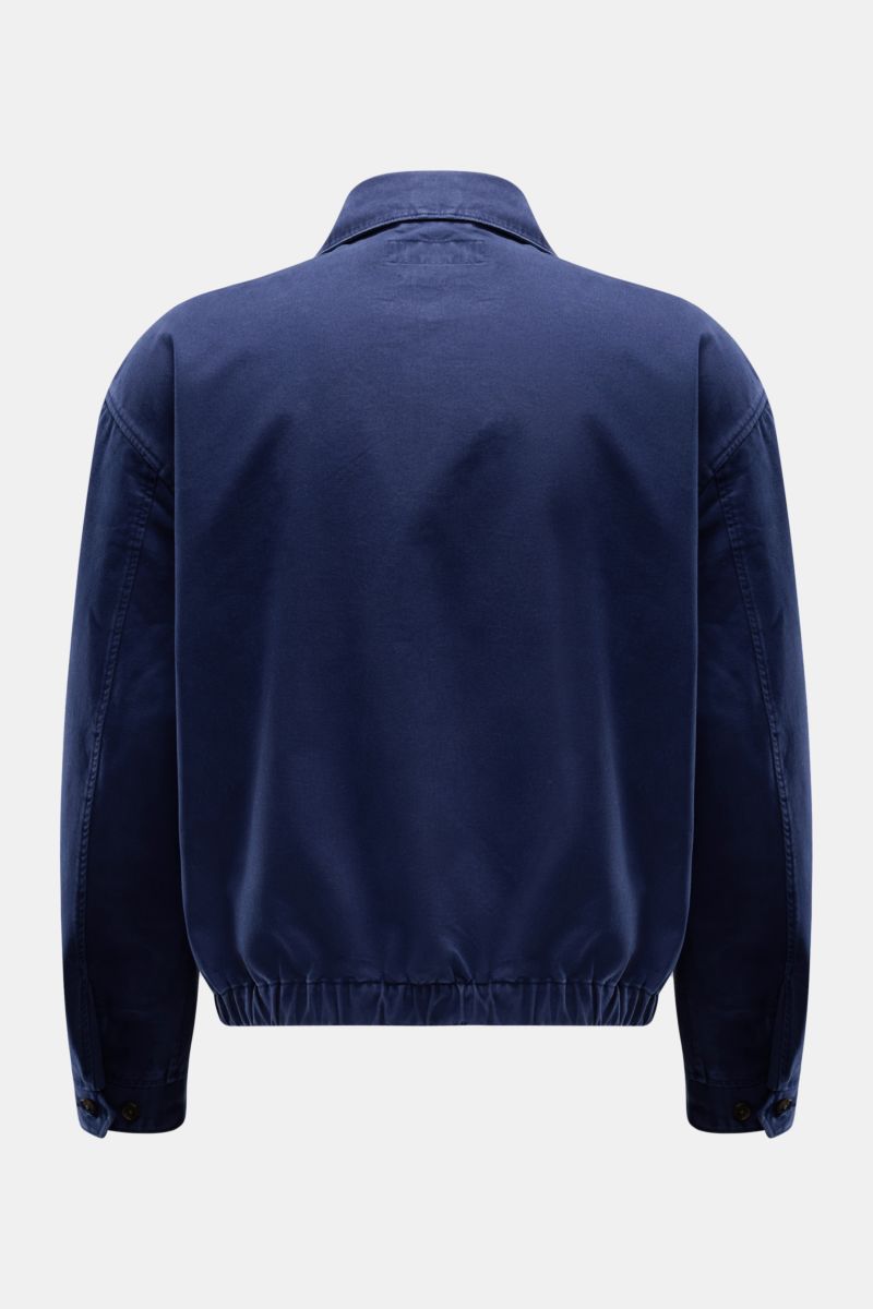 Rear view of Polo Ralph Lauren Blouson 'Newport' navy, a classic oversized transition jacket in soft pure cotton twill with elastic hem and cuffs, unlined.