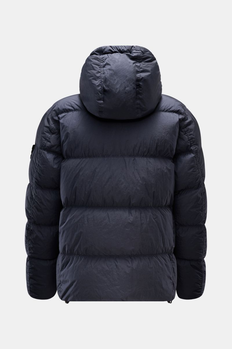 Stone Island Daunenjacke 'Garment Dyed Crinkle Reps NY' navy, Rückansicht, Kapuze, gesteppte Microfaser, wasserabweisend, Slim Fit, warm.