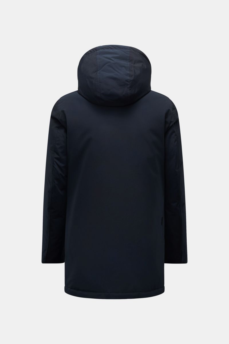 Woolrich Daunenparka 'Arctic Parka' navy von hinten, Slim Fit, Kapuze mit Daunen, Baumwolle-Microfaser, wärmend bis –20 °C, Windschutz, Taschen.