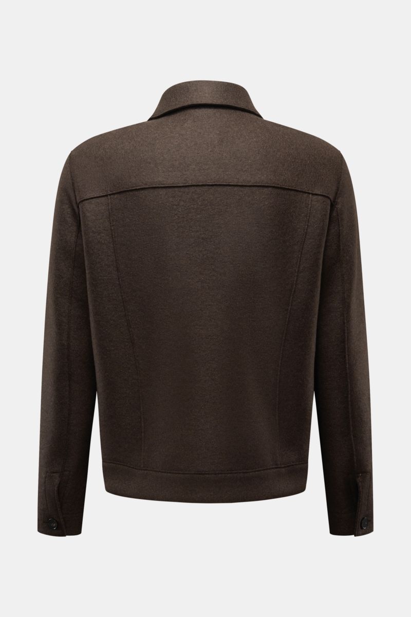 Harris Wharf London Wolljacke dunkelbraun Rückansicht, kurz geschnitten, reine gefilzte Schurwolle, Regular Fit, ungefüttert, Knopfärmel.