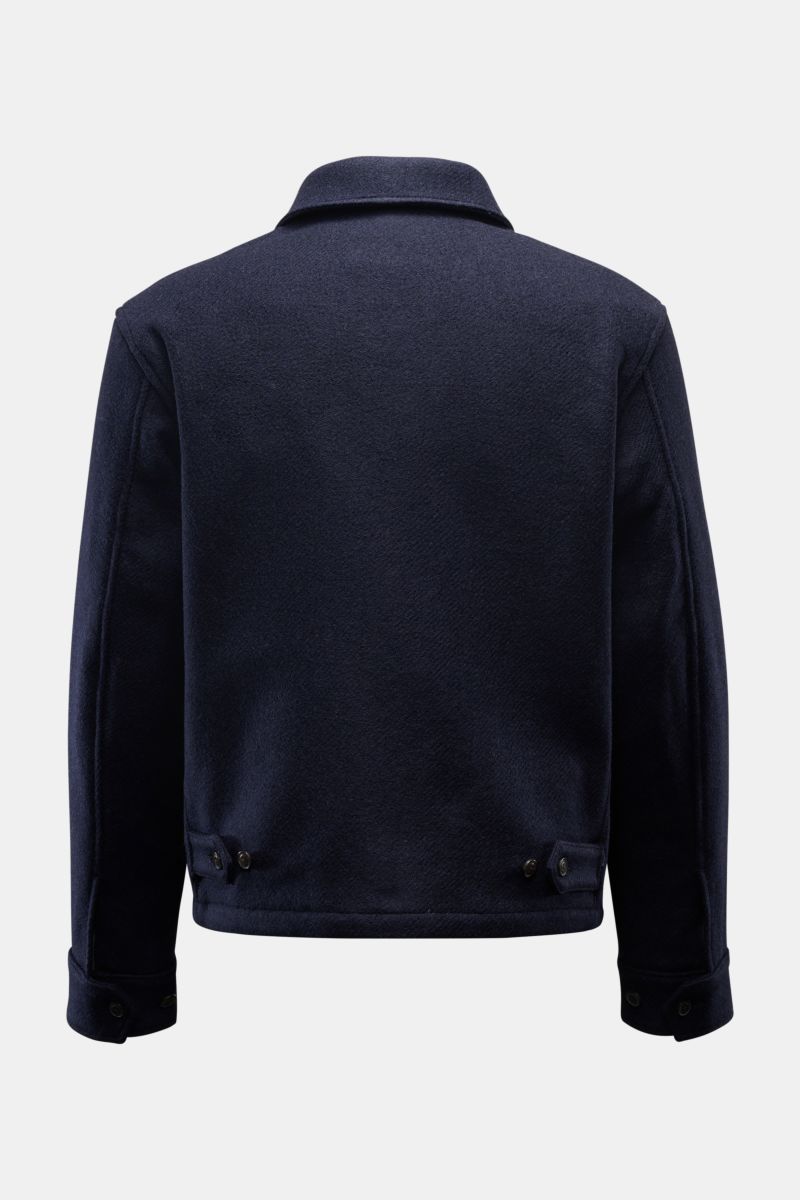 Polo Ralph Lauren Jacke 'Langdon' navy aus italienischem Wolltwill, Rückansicht mit Umlegekragen, Manschetten und paspelierten Taschen.